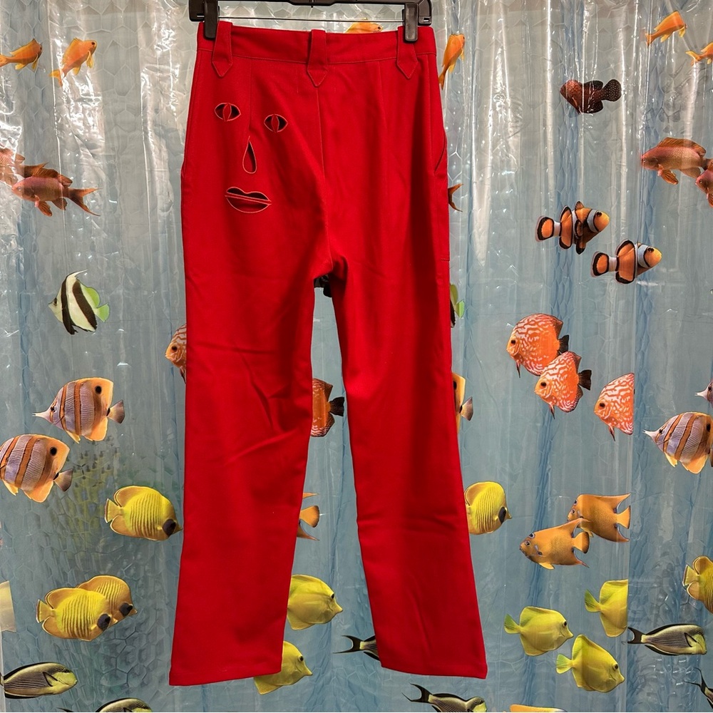 Fashion Brand Company Face Cut Out Red Pants - Picture 2 of 4